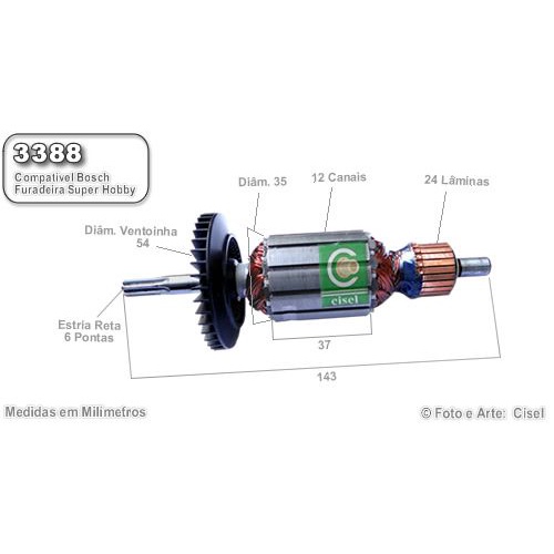 Induzido compatível Furadeira Super Hobby Bosch 3388 GSB 13/ 16-RE