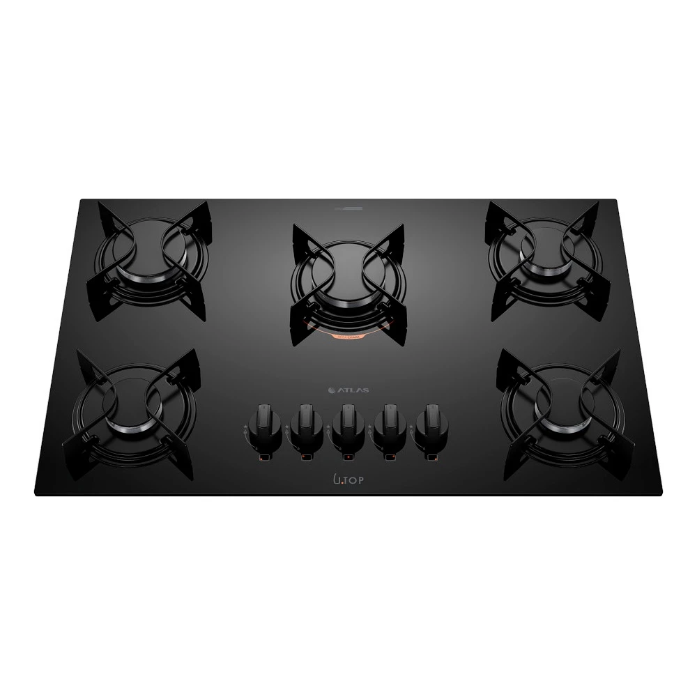 Cooktop 5 Bocas Atlas Preto com Mesa de Vidro U Top Bivolt - Filial SP