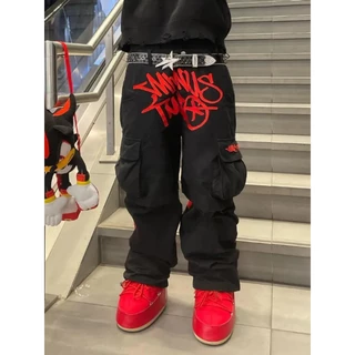 Y2k Jeans Y2k Homens Menos Duas Cargas Y2k Baggy Casual Wide Cargo Calças De Ganga Pretas Harajuku Hip Hop Góticas Streetwear
