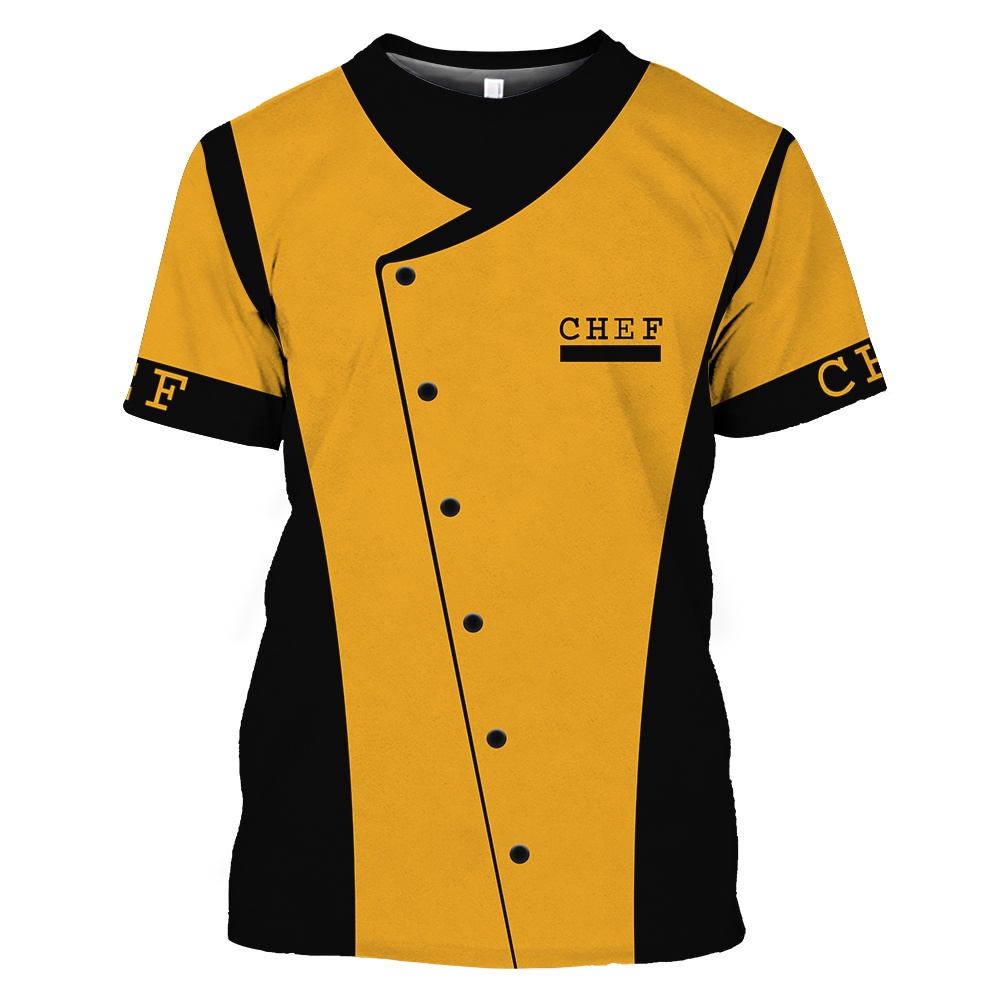 Moda 3D Chef Fato Falso Cozinheiro Impressão Verão Secagem Rápida Uniforme Engraçado De Manga Curta Top Camiseta De Alta Qualidade O-neck Men
