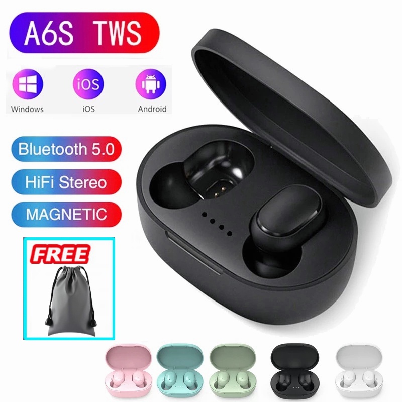 [Fone De Ouvido Sem Fio A6S TWS Bluetooth 5.0 Estéreo Macaron mini É Xiaomi Redmi Android IOS smartphone .