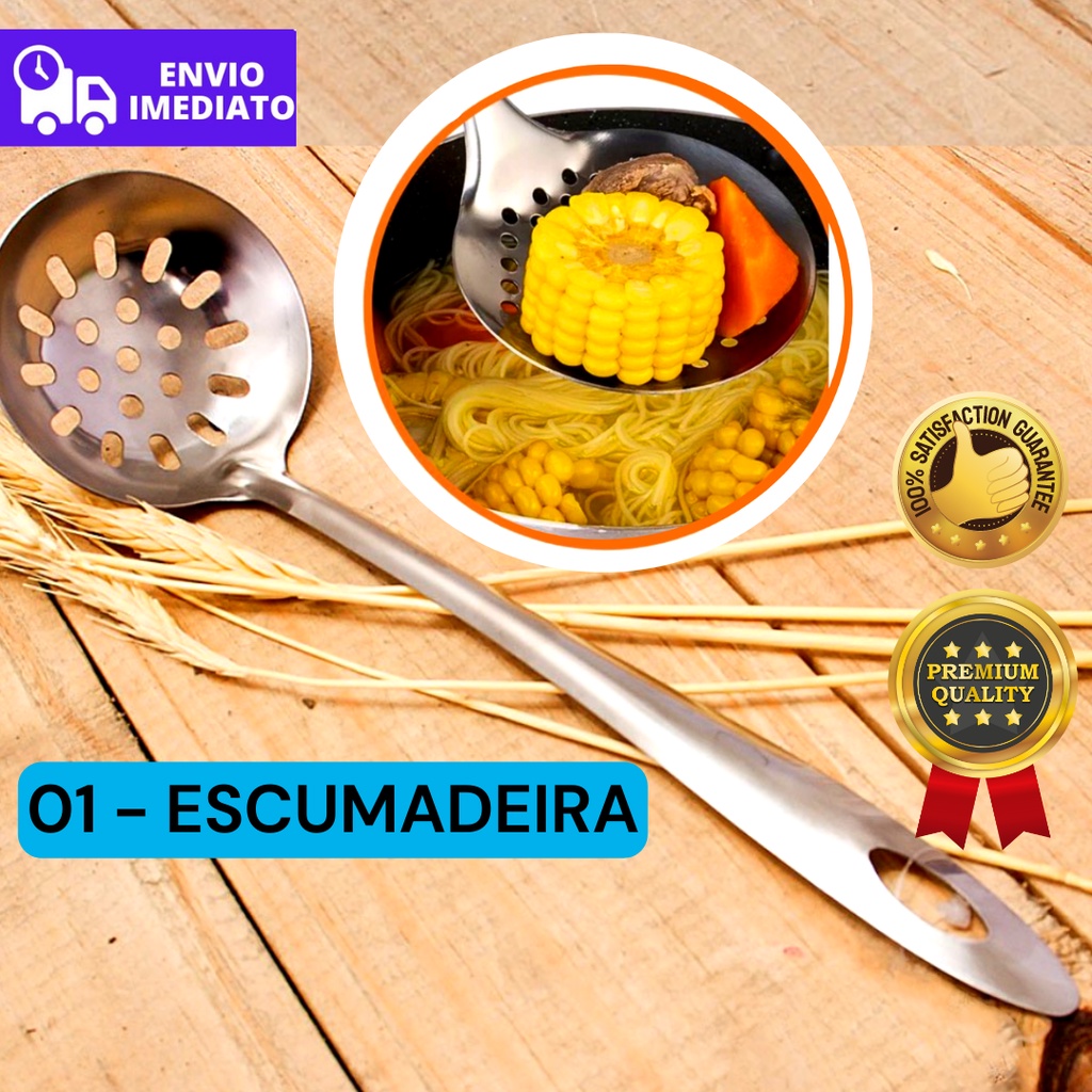 Escumadeira Para Frituras Arroz Aço Inox Multiuso Universal 31cm ...