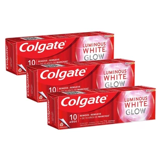 Kit com 3 Cremes Dentais Colgate Glow Mint Luminous White 70g