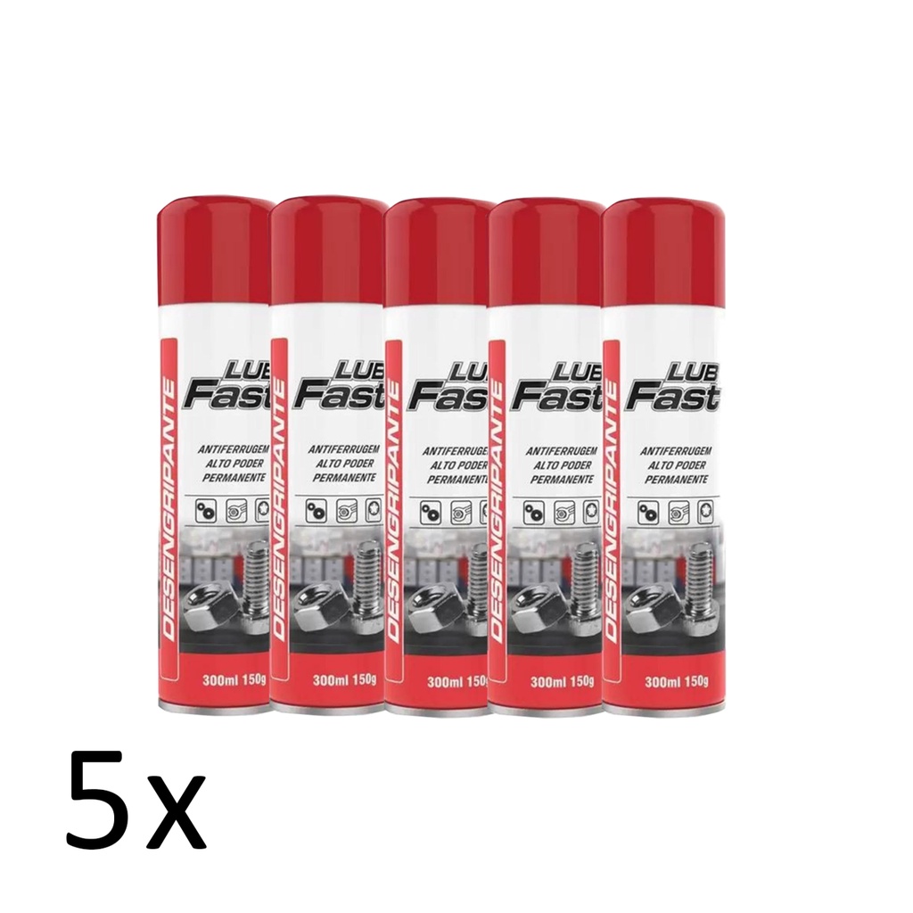 KIT 5 OLEOS DESENGRIPANTES SPRAY LUB FAST 300ML