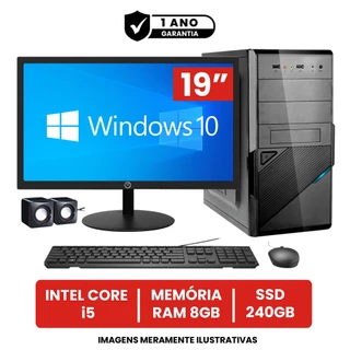 Computador Completo Intel Core I5 8gb de Ram Ssd 240gb Monitor Led 19" Hdmi + Windows 10