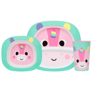 Kit Refeição Infantil Prato Tigela Bowl Copo Bubazoo Unicórnio 16307 Buba