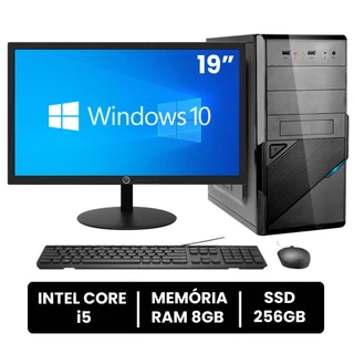 Computador Completo Intel Core I5 8gb de Ram Ssd 256gb Monitor Led 19" Hdmi + Windows 10 e Pacote Office