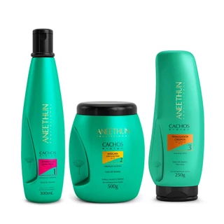 Kit Cabelos Crespos Shampoo 300mL, Máscara 500g, Finalizador 250g Aneethun