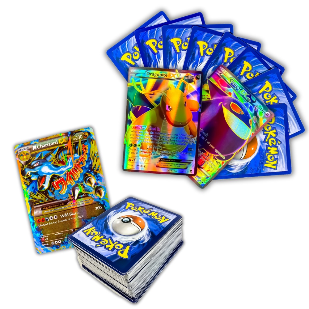 Kit com 3 Cartas Pokemon Mega Ex : Charizard + Mewtwo X + Rayquaza, Cartinhas Pokémon, Lote Cartas Pokemon