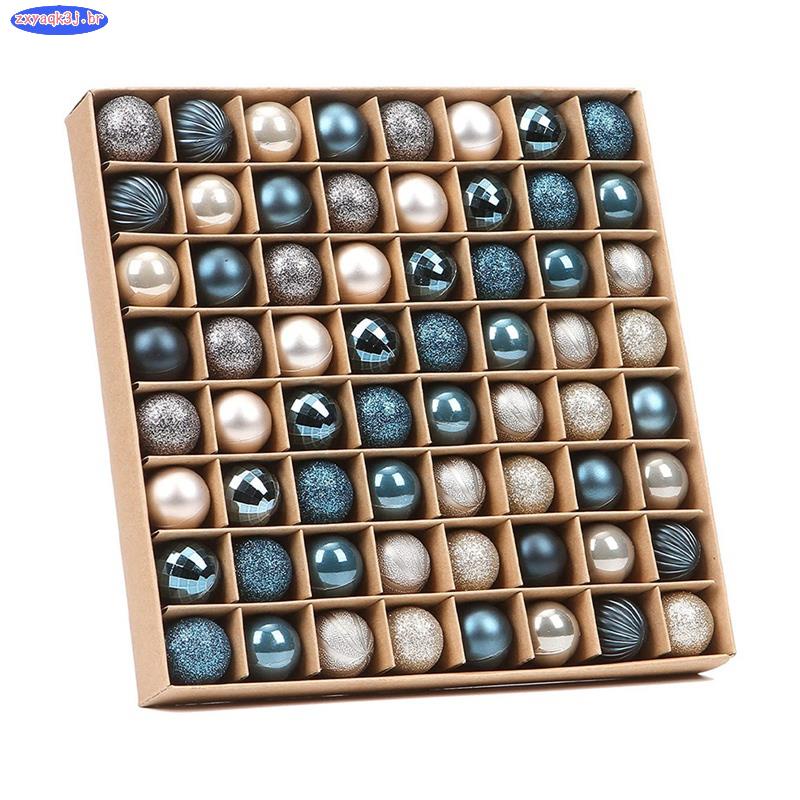 64 Pcs Ornamentos De Natal Multiuso Bolas Presentes-Ouro Azul