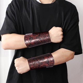 Viking Nórdico Vintage Fashion Gothic Motorcycle Leather Weaving Thor Hammer Pulseira De Pulso Em Relevo Para Homens Festa De Aniversário De Halloween Acessórios De Jóias