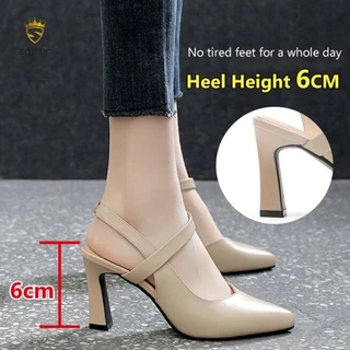 Doce Cor Da Moda Sapato Único Sandália Feminina Verão 2023 Nova Primavera Grossa Salto Médio Couro Macio Baotou Sapatos Femininos Alto