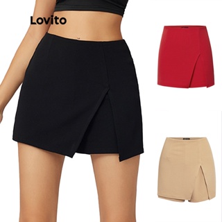 Lovito Shorts Casual Slim Fit Dividido Frontal Básico L21AS062 (Preto/Cáqui Claro)