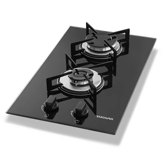 Fogão de Mesa Cooktop 2 Bocas Vidro Preto à Gás Suggar FG2002VP