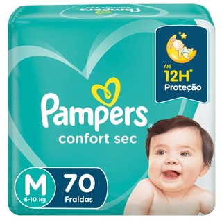 Fralda Pampers Confort Sec Pack Tamanho M com 70 unidades em Oferta na Shopee