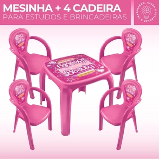 Kit Mesa Mesinha e 4 Cadeira Infantil Educativa Resistente Brincar Estudar