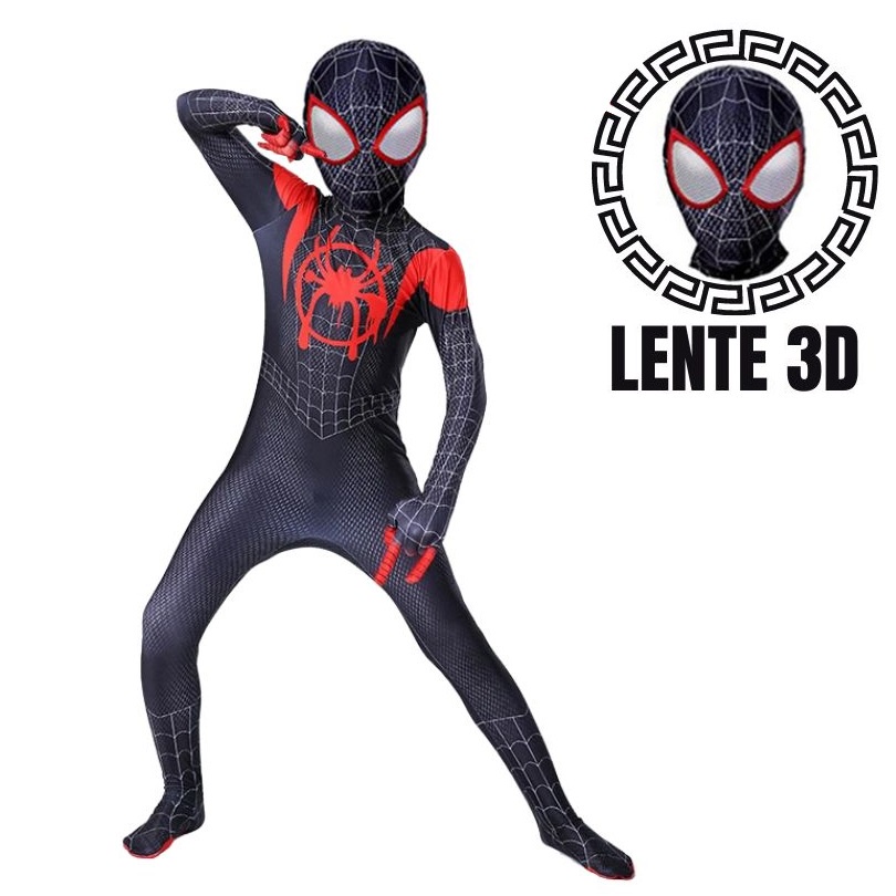 Fantasia Miles Morales Lente 3D Cosplay Infantil Elastano | Shopee Brasil