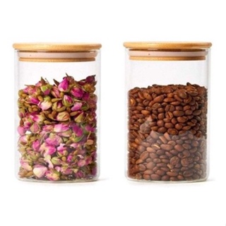 Kit 2 Pote Hermético De Vidro Com Tampa De Bambu Decoração Porta Tempero Organizador Porta Mantimentos pote de tempero herméticos