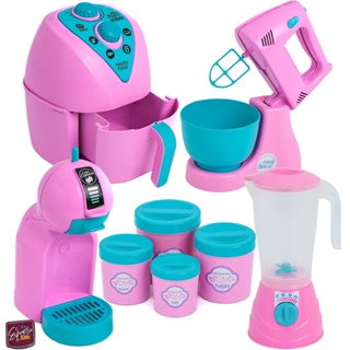 KIT 8 Brinquedos de cozinha Eletrodomésticos - AIR FRYER, CAFETEIRA, LIQUIDIFICADOR PORTA MANTIMENTOS E BATEDEIRA De Brinquedo Infantil Faz De