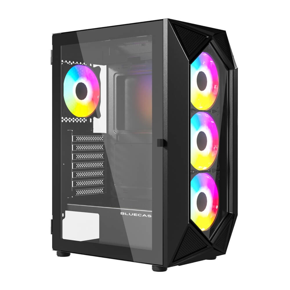 Gabinete Pc Gamer 4 Fans Led Azul Vidro Temp. Frontal & Lat