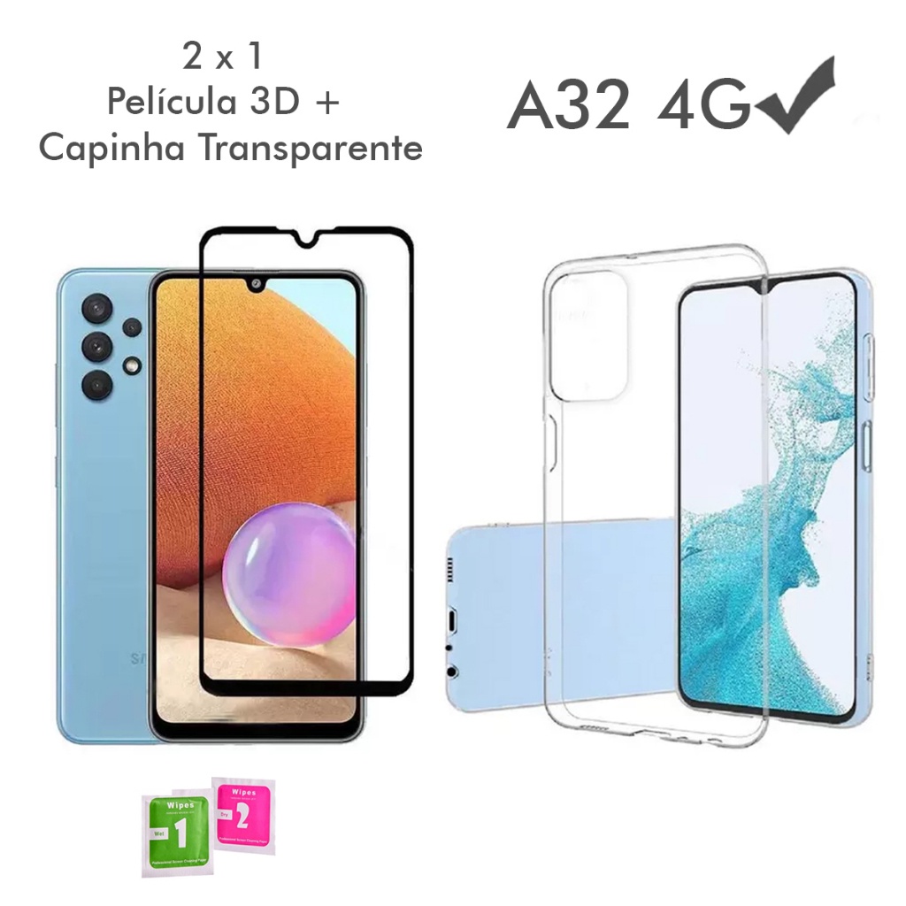 Capa Fosca Capa Case Capinha Anti Shock transparente Samsung Galaxy A32 4g + Película Vidro 3D