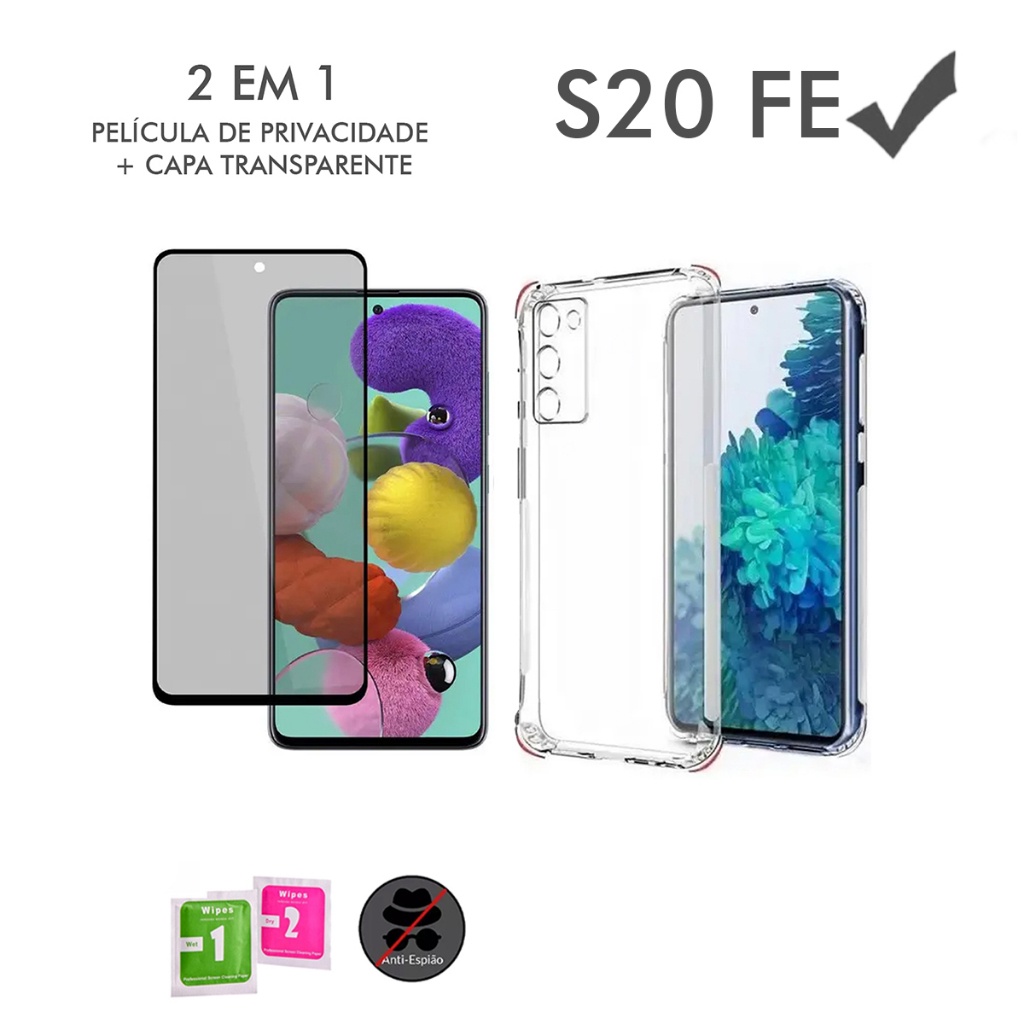 Película Privacidade de Vidro 3D Samsung Galaxy S20 FE + Capa Transparente TPU