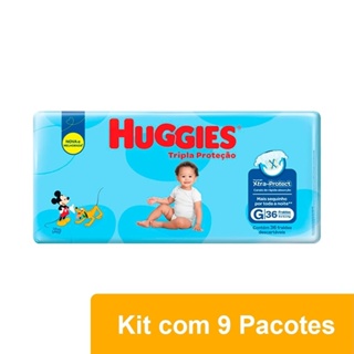 Fralda Descartável Huggies Tripla Proteção Mega Tamanho G - 9 Pacotes com 36 Fraldas - Total 324 Tiras