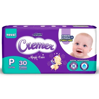 Fralda Descartável Cremer Magic Care Jumbo Tamanho P - 8 Pacotes com 30 Tiras - Total 240 Tiras em Oferta na Shopee