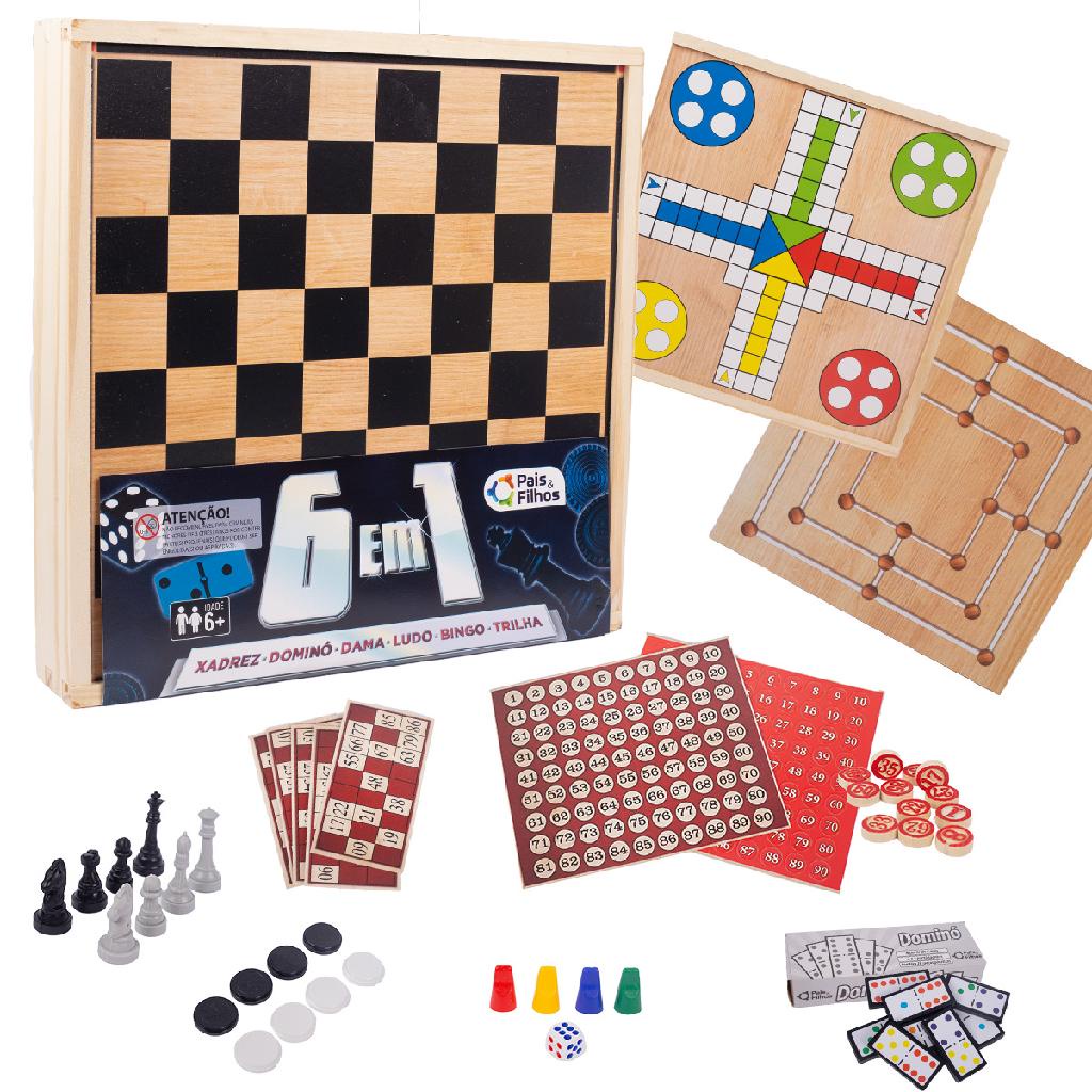 Jogo 5 x 1 contém 05 jogos de tabuleiro de 235 x 235-mm sendo: dama,  trilha, jogo da velha, xadrez e ludo – ARENA