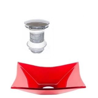 CUBA DE VIDRO RETANGULAR 39CM VERMELHO FERRARI + VALVULA CLICK