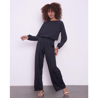 Calça Feminina Com Pregas Pantalona Preta