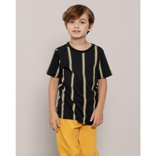 Camiseta Infantil Manga Curta Com Listra Preta