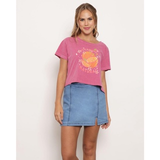 Blusa Feminina Manga Curta Estampa Rosa