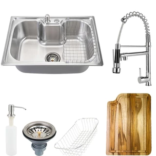 Cuba para Cozinha pia inox Com Acessórios e tábua Carajás e Torneira gourmet monocomando munim Pingoo