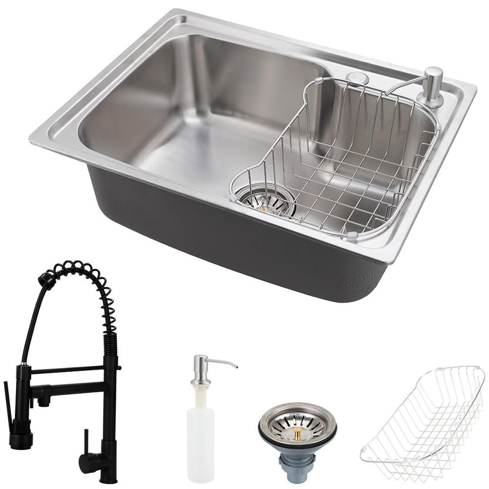 Cuba para cozinha pia com acessórios Matis e Torneira monocomando gourmet Munim Preto Pingoo