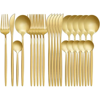 MODUS Aço Inox Talheres 24 Peças Dourado Facas Garfos e Colheres Na Cozinha Talheres De Bom Gosto