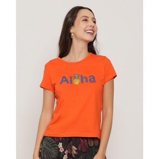 Blusa Feminina Estampa Aloha Manga Curta Laranja