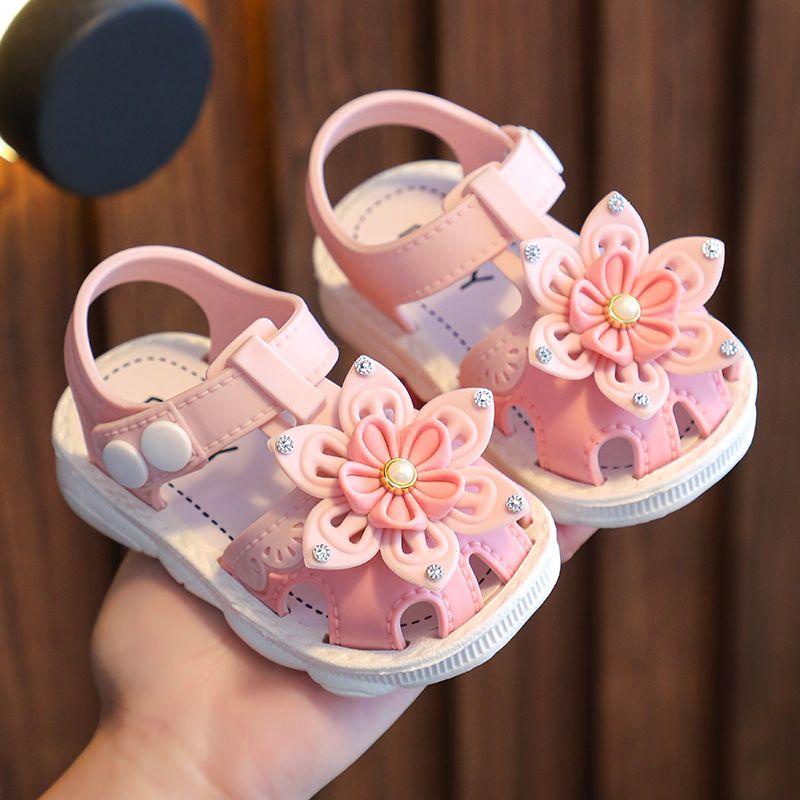 Baby Girl Cute Flower Sandálias Lisas De Verão Para Crianças Do Jardim De Infância Sapatos De Solas Suaves E Grossas