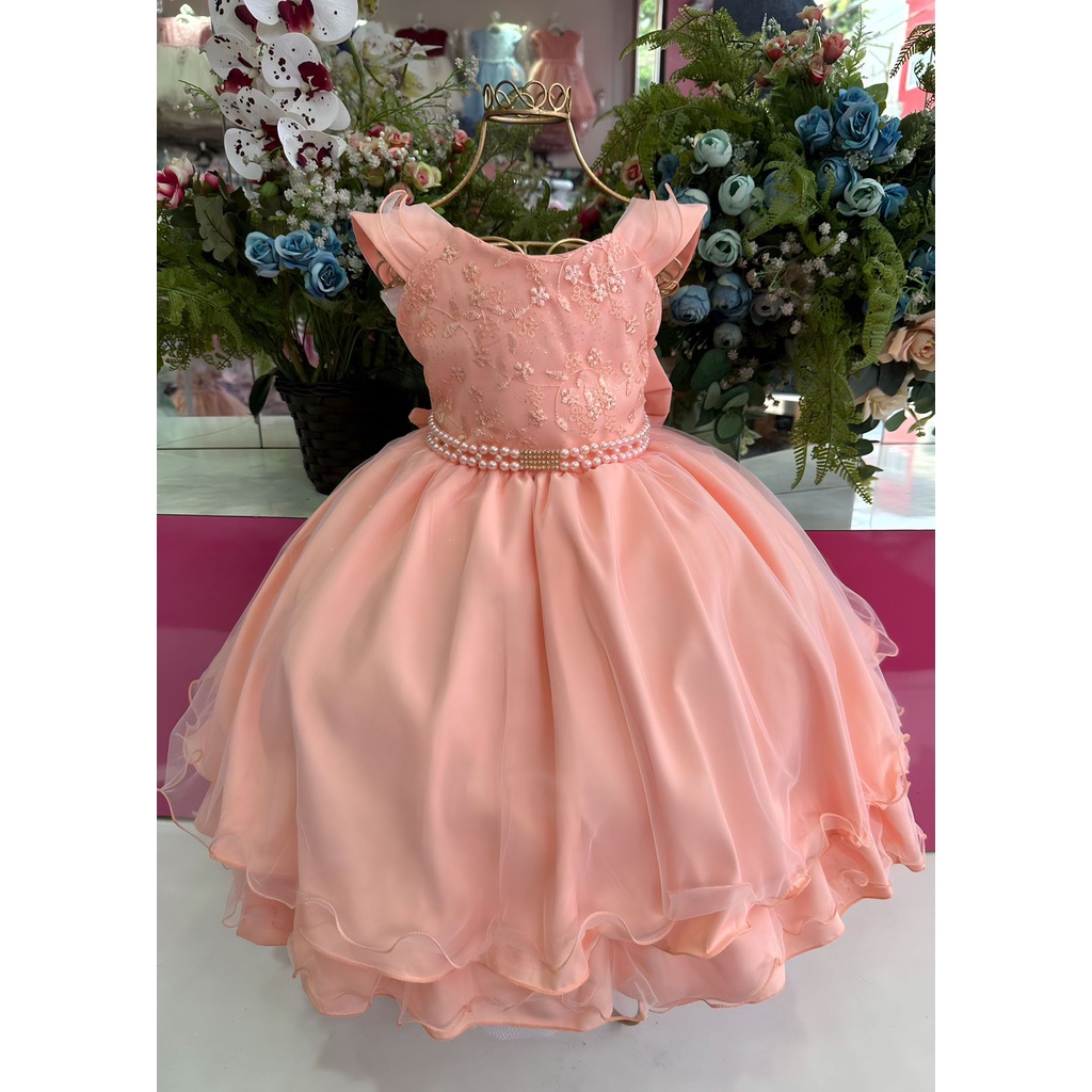 Vestido Juvenil de Festa Formatura Salmão MID Luxo ao 16