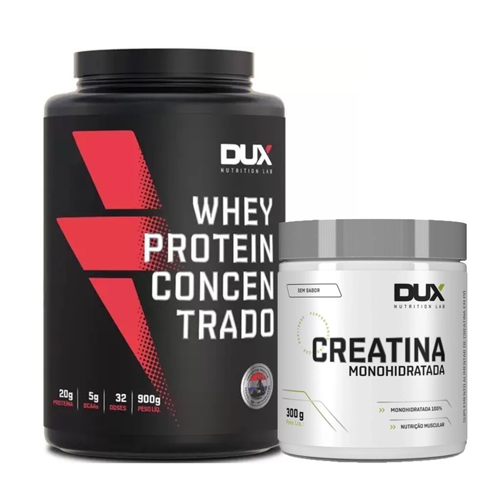 Kit Whey Protein Concentrado Dux 900g Pote Sem Sabor + Creatina MonoHidratada Pote 300g Dux