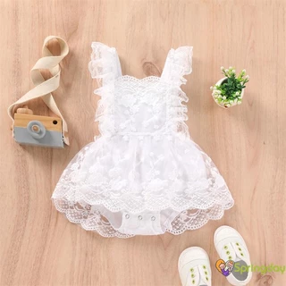 Macacão de Verão para Meninas, Saia Bordada com Renda Floral Lisa, Macacão em Camadas