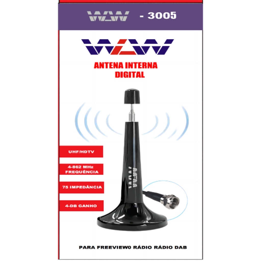 Antena Digital Televisao Hdtv Interna Fio 5 metro Base Ima 4k 2k full hd