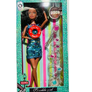 TOP TOYBrinquedo de Boneca com vestido brilhante morena com acessorios ACENDE LUZ E C/SOM