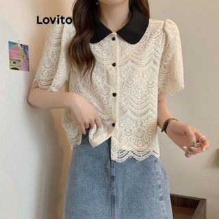 Lovito Blusa de Renda com Gola e Botões Frontais LNE42170
