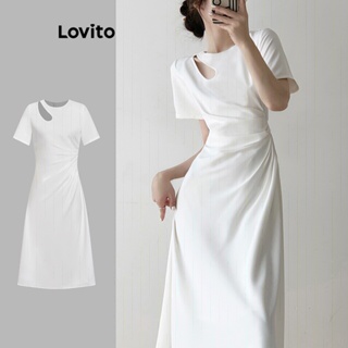 Lovito Vestido Casual Plissado Com Recorte Liso Para Mulheres L74ED317