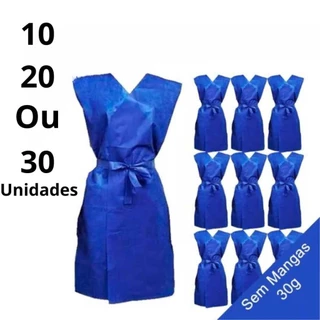 Avental Descartável Azul Sem Manga Gramatura 30gr PACOTES COM 10 - 30 ou 50 UNIDADES a escolher