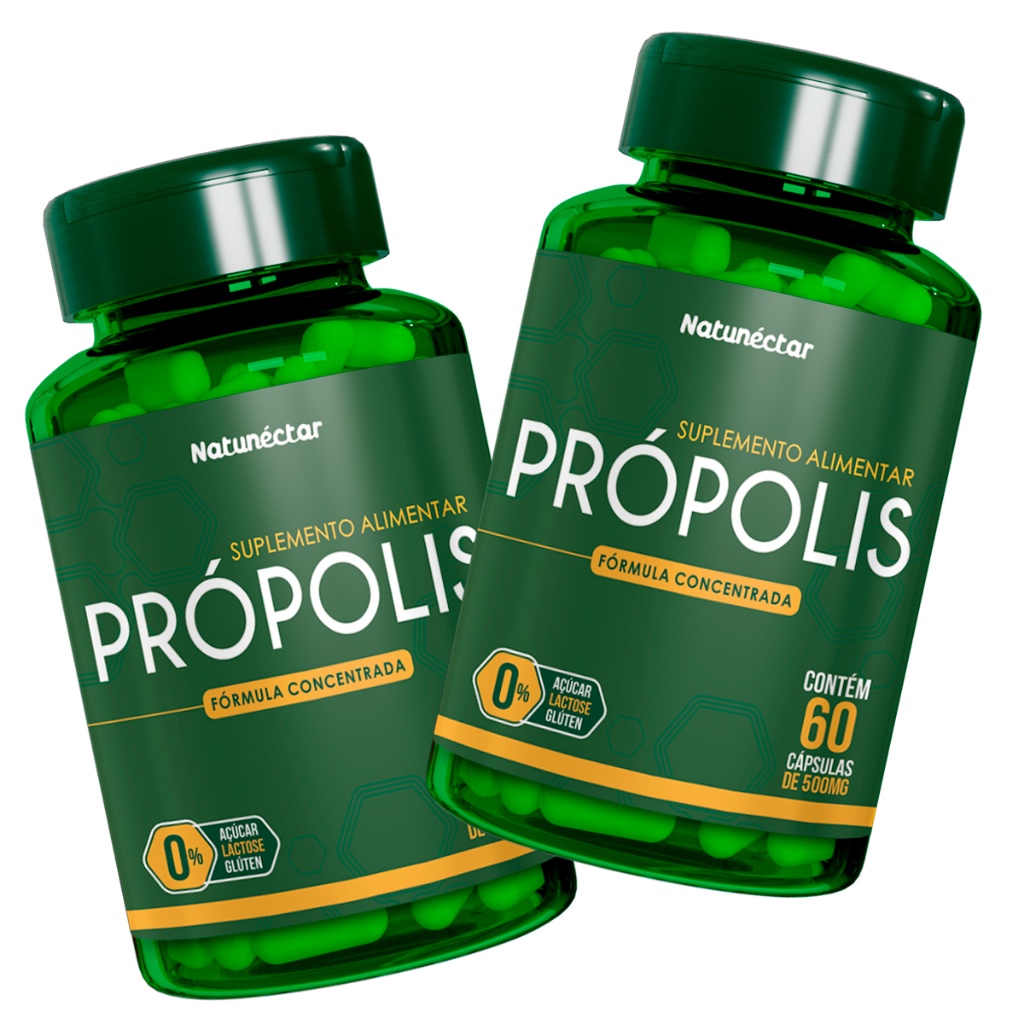 Kit 2x Propolis Suplemento Alimentar Natural Vitaminas Vit Natunectar Encapsulado Verde Seco 60 Cápsulas Cada Pote 500mg