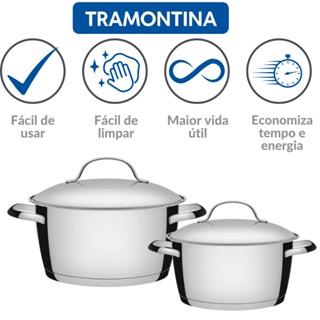 Jogo de Panelas Tramontina Original em Aco Inox com Fundo Triplo e Tampas de Inox 2 Pecas