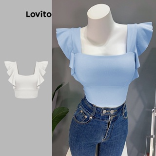 Lovito Regata Casual Com Babados Lisos Para Mulheres L74ED256