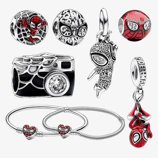 Prata 925 Marvel Universe Series-Spiderman Beaded Bracelet-DIY Jóias Presente